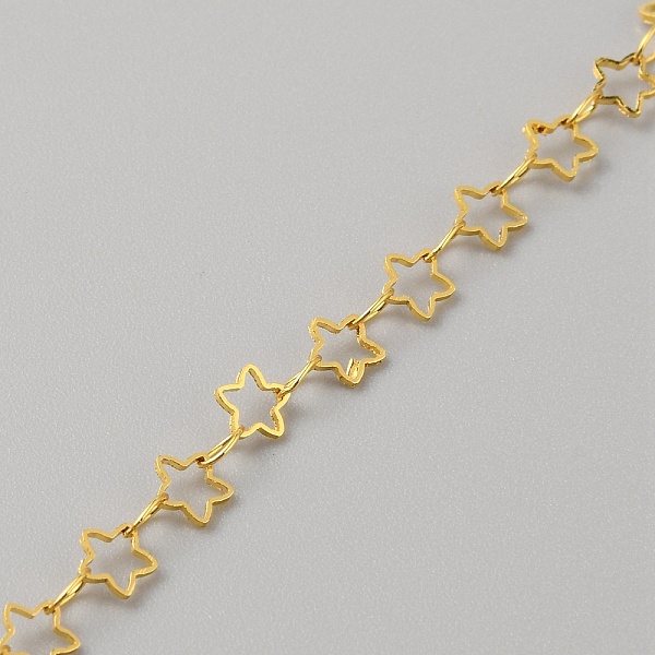 

PandaHall Brass Star & Oval Link Chains, with Spool, Soldered, Real 14K Gold Plated, Star: 5.5x5x0.5mm, 4x3x0.2mm, about 10 m/roll Brass