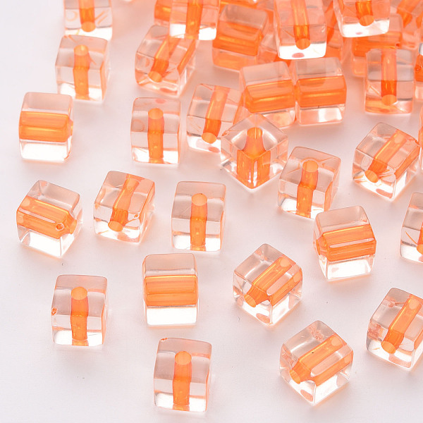 

PandaHall Transparent Acrylic Beads, Cube, Orange, 8x7.5x7.5mm, Hole: 1.8mm, about 900pcs/500g Acrylic Cube Orange