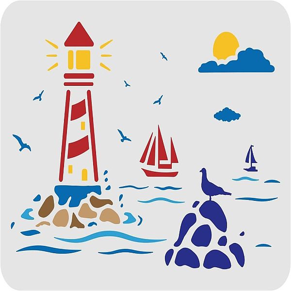 

PandaHall FINGERINSPIRE Ocean Lighthouse Painting Stencil in Large Sizes, 11.6x8.3 inch Plastic Stencils Decoration Reusable Stencils for...