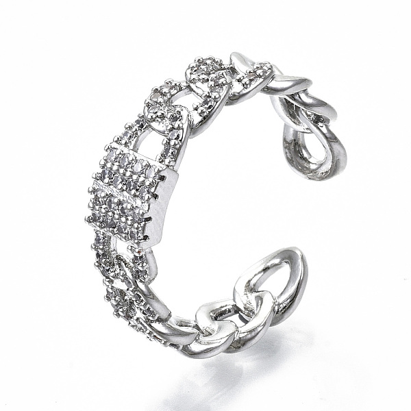 

PandaHall Brass Micro Pave Clear Cubic Zirconia Cuff Rings, Open Rings, Cadmium Free & Nickel Free & Lead Free, Curb Chain Shape, Real...
