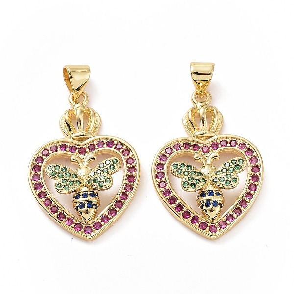 

PandaHall Brass Cubic Zirconia Pendants, Heart with Bees Charm, Golden, 27x18x6mm, Hole: 3x5mm Brass+Cubic Zirconia Heart