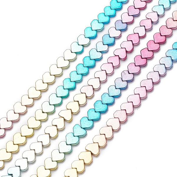 PandaHall Rainbow Color Electroplate Non-magnetic Synthetic Hematite Beads Strands, Heart, Multi-color Plated, 7x8x3mm, Hole: 0.8mm, about...