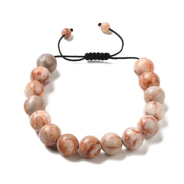 

PandaHall 12.5mm Round Natural Netstone Braided Bead Bracelets for Women Men, Inner Diameter: 2~3-1/8 inch(4.95~8.05cm) Netstone Round