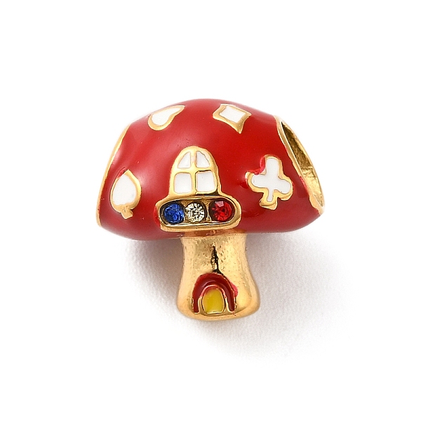 

PandaHall Ion Plating(IP) 304 Stainless Steel Enamel European Beads, with Rhinestone, Large Hole Beads, Mushroom House, Golden, 12x12x11mm..., Red