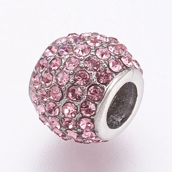 

PandaHall 304 Stainless Steel European Beads, Large Hole Beads, with Rhinestone, Rondelle, Stainless Steel Color, Light Rose, 10x8mm, Hole..., Pink
