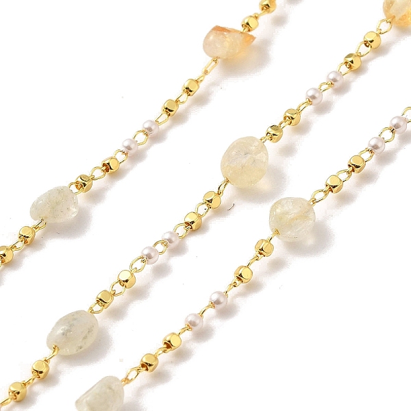 

PandaHall Handmade Brass Link Chain, with Glass Beads and ABS Beads and Natural Gemstone Beads, Soldered, with Spool, 4~7x4~5x3~5mm, about...