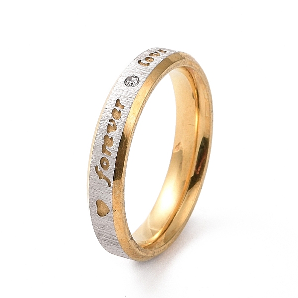 

PandaHall Crystal Rhinestone Word Forever Love Finger Rring, Two Tone 201 Stainless Steel Jewelry for Women, Golden & Stainless Steel Color..., Clear