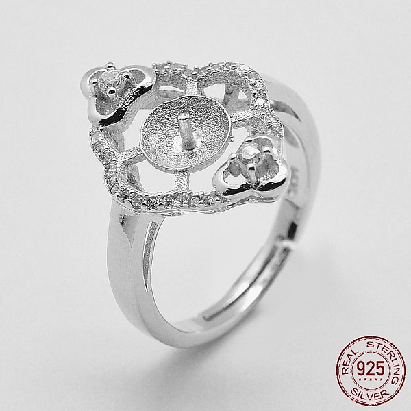 

PandaHall Adjustable Rhodium Plated 925 Sterling Silver Ring Components, For Half Drilled Beads, with Cubic Zirconia, Rhombus, Platinum...