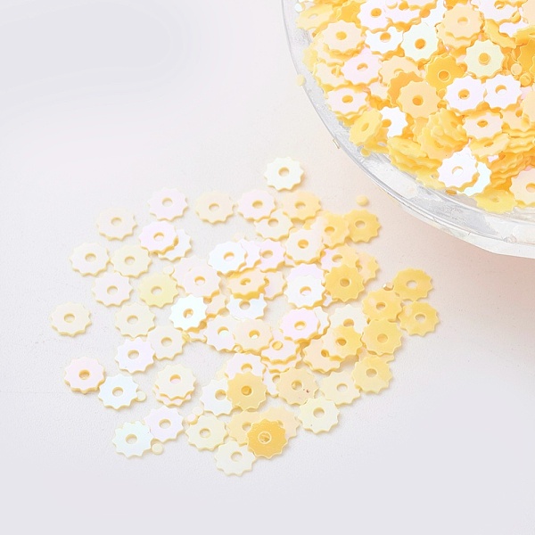 

PandaHall Ornament Accessories Plastic Paillette/Sequins Beads, Gear, Yellow, 4~5x0.1mm, Hole: 1mm Plastic Gear Yellow