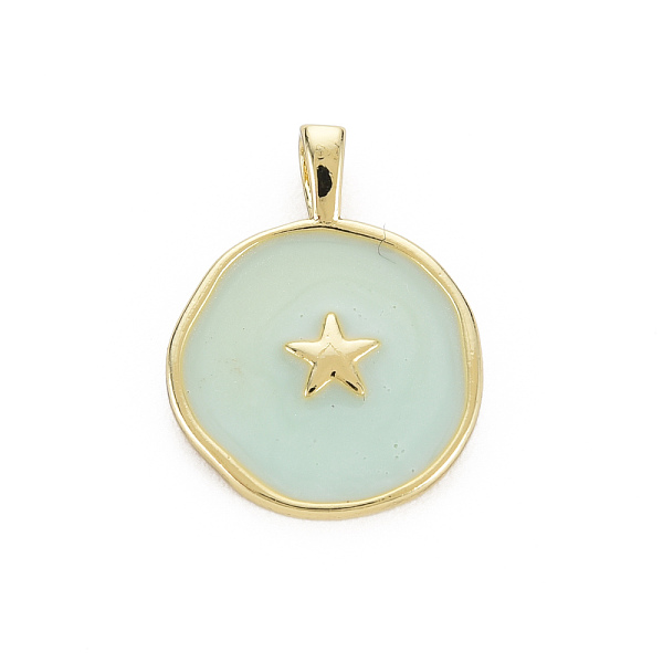 

PandaHall Brass Enamel Pendants, Cadmium Free & Nickel Free & Lead Free, Real 16K Gold Plated, Flat Round with Star, Aquamarine..., Green