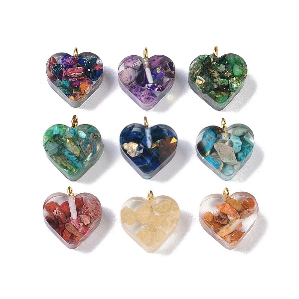 

PandaHall Epoxy Resin Dyed Synthetic Imperial Jasper Pendants, Heart Charms with Golden Plated Brass Loops, Mixed Color, 16.5~18x16x6~7mm..., Multicolor