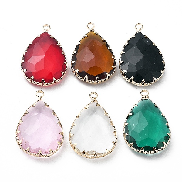 

PandaHall Brass and K9 Glass Pendants, Teardrop Charms, Mixed Color, 31x19x7mm, Hole: 2.3mm Brass+Glass Teardrop Multicolor