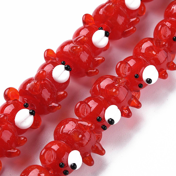 

PandaHall Transparent Handmade Bumpy Lampwork Beads Strands, Bear, FireBrick, 19~20x14.5~16.5x16~17.5mm, Hole: 2mm, about 25pcs/strand..., Red