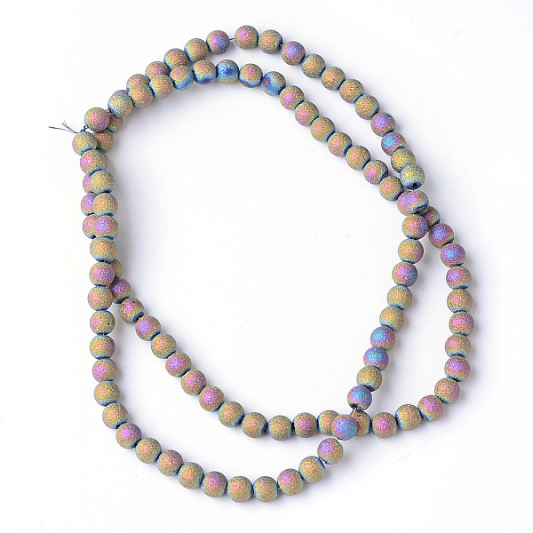 

PandaHall Electroplate Glass Bead Strands, Frosted Style, Round, Multi-color Plated, 4mm, Hole: 1mm, about 100pcs/strand, 15.7 inch Glass...
