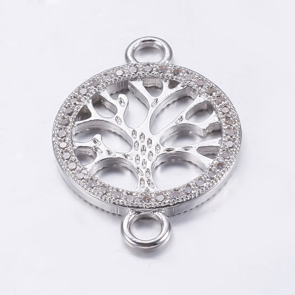 

PandaHall Brass Micro Pave Cubic Zirconia Links, Clear, Flat Round with Tree of Life, Real Platinum Plated, 27x19x2mm, Hole: 3mm Brass+Cubic...