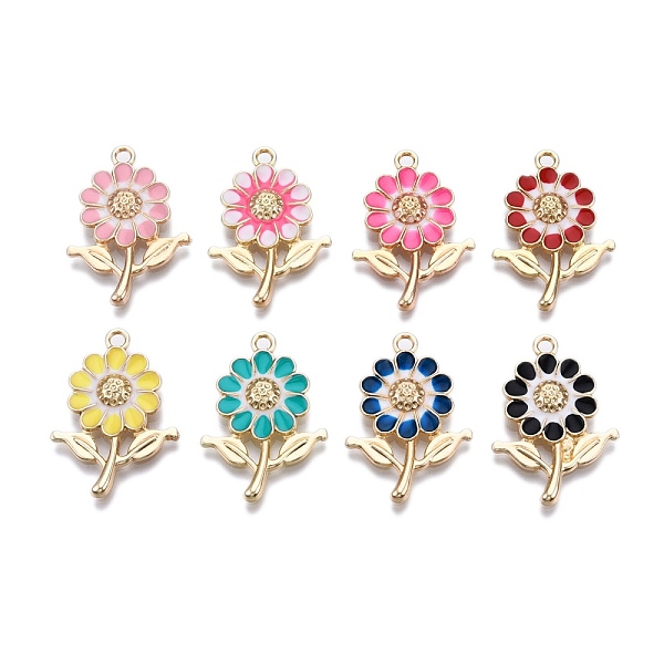 

PandaHall Alloy Enamel Pendants, Golden, Sunflower, Mixed Color, 27x19x3.5mm, Hole: 1.8mm Alloy+Enamel Flower Multicolor