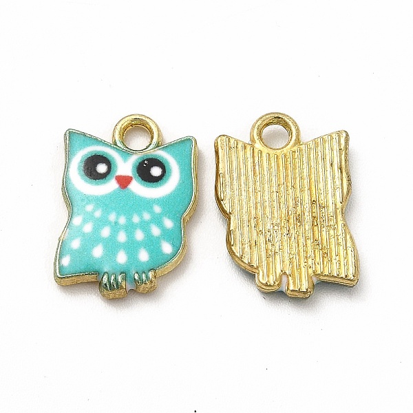 

PandaHall Printed Alloy Pendants, Lead Free & Cadmium Free & Nickel Free, Owl Charm, Golden, Medium Turquoise, 15x10.5x2mm, Hole: 1.8mm...