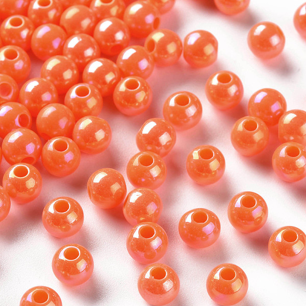 

PandaHall Opaque Acrylic Beads, AB Color Plated, Round, Coral, 6x5mm, Hole: 1.8mm, about 4400pcs/500g Acrylic Round Red