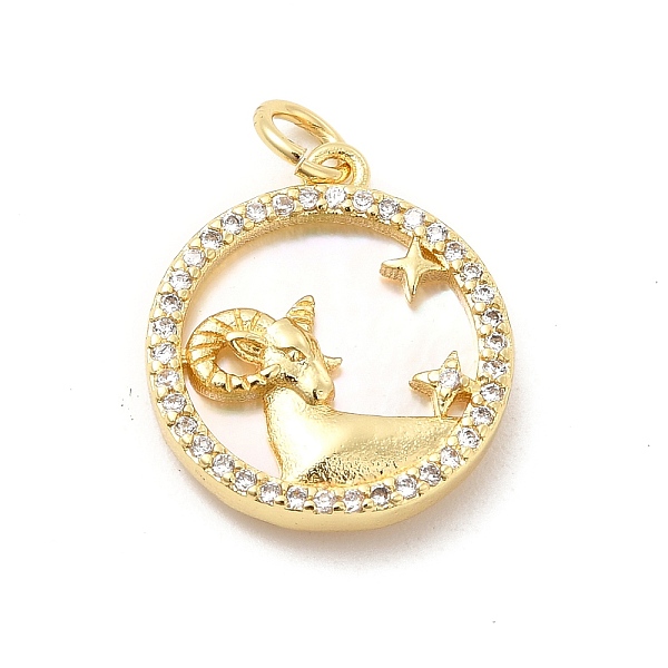 

PandaHall Brass Clear Cubic Zirconia with Shell Pendants, Flat Round Charms with Constellation Pattern, Golden, Capricorn, 17x15x3mm, Hole...