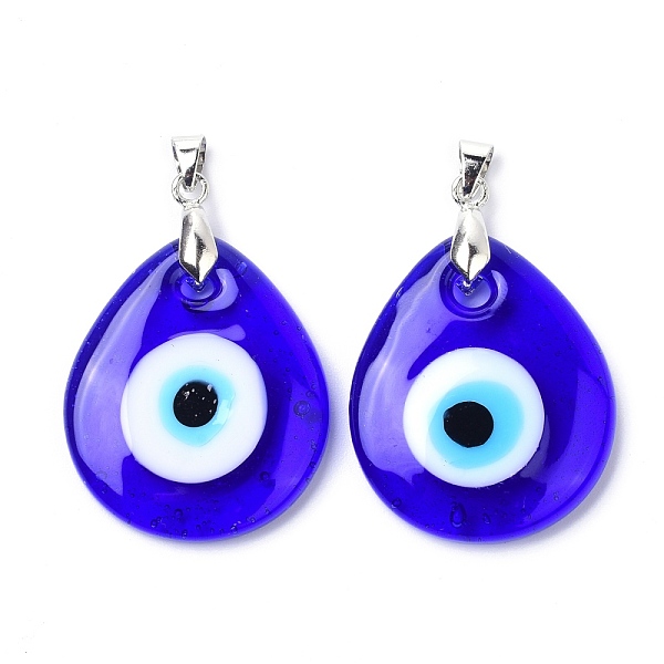 

PandaHall Handmade Evil Eye Lampwork Pendants, Teardrop, Platinum, 35x29.5x5.5mm, Hole: 4x6mm Lampwork Evil Eye