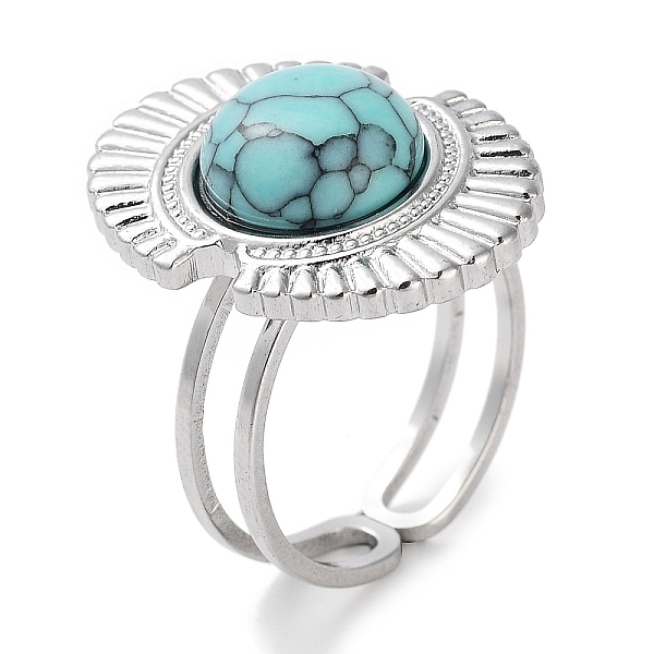 

PandaHall Ion Plating(IP) 304 Stainless Steel Ring, Adjustable Synthetic Turquoise Rings, Oval, 17x22mm, Inner Diameter: Adjustable...
