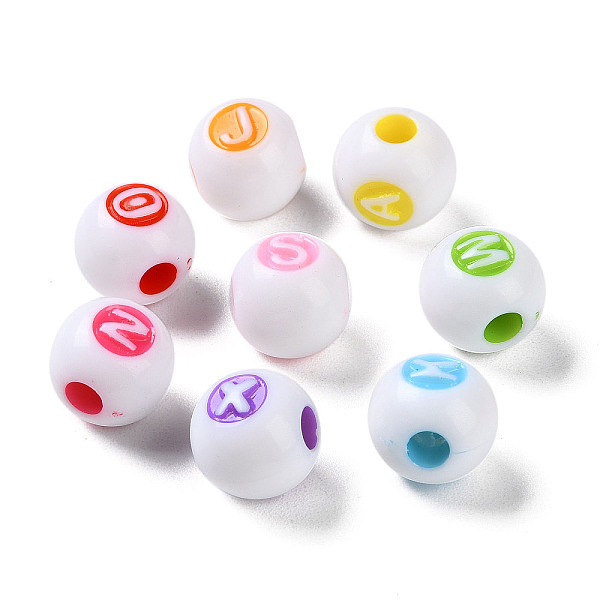 

PandaHall Opaque Acrylic European Beads, Craft Style, Large Hole Beads, Round with Letter, Mixed Color, 12x10.5mm, Hole: 4mm, about..., Multicolor