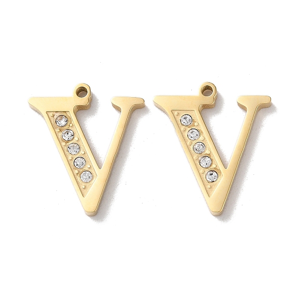 

PandaHall Real 14K Gold Plated 304 Stainless Steel Pendants, with Rhinestone, Letter V, 18x15.5x2mm, Hole: 1.2mm Stainless Steel+Rhinestone..., Clear