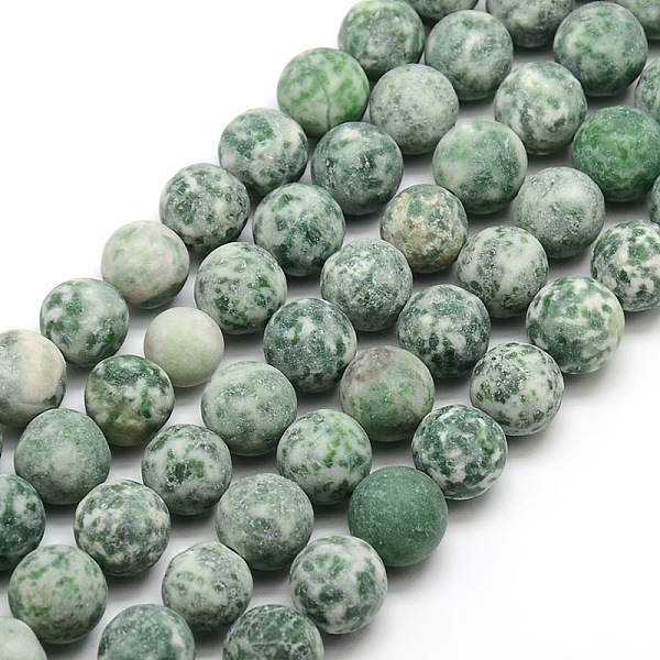 Frosted Natural Green Spot Jasper Round Bead Strands