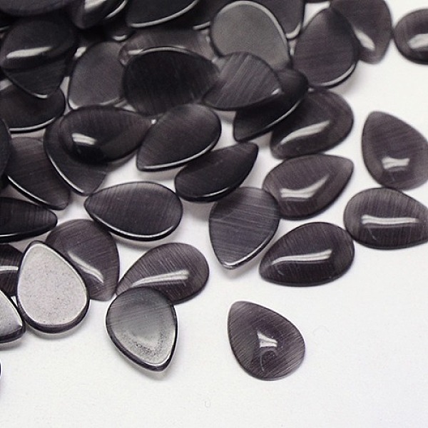 

PandaHall Cat Eye Cabochons, teardrop, Black, 25x18x4mm Glass Teardrop Black