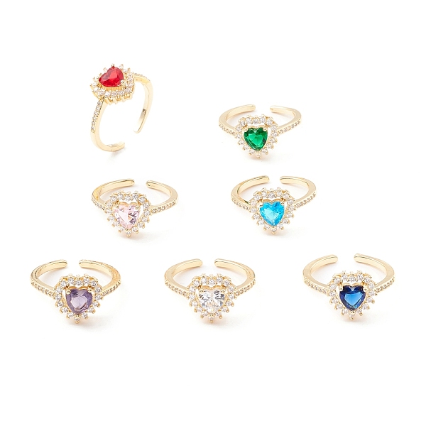 

PandaHall Exquisite Cubic Zirconia Heart Cuff Ring, Real 18K Gold Plated Brass Open Ring for Women, Cadmium Free & Lead Free, Mixed Color..., Multicolor