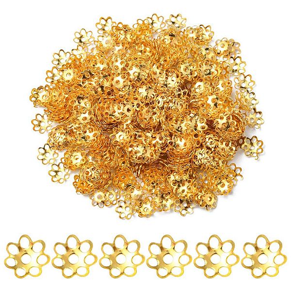 

PandaHall Iron Bead Caps, Cadmium Free & Lead Free, Flower, Multi-Petal, Golden, 6x1mm, Hole: 1mm Iron