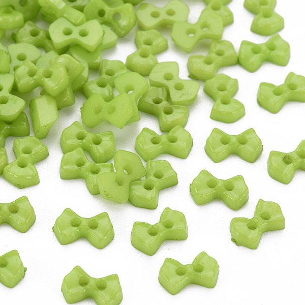 PandaHall 2-Hole Plastic Buttons, Bowknot, Yellow Green, 6x9x2mm, Hole: 1.5mm Plastic Bowknot