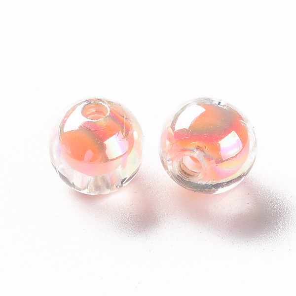 

PandaHall Transparent Acrylic Beads, Bead in Bead, AB Color, Round, Salmon, 9.5x9mm, Hole: 2mm, about 960pcs/500g Acrylic Round Red