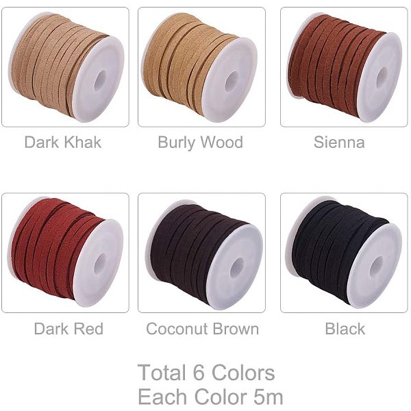 

PandaHall JEWELEADER 6 Rolls Flat Faux Suede Leather Lace 4mm Micro-Fiber Leather String Cord Beading Thread for Jewelry Making Crafting..., Multicolor