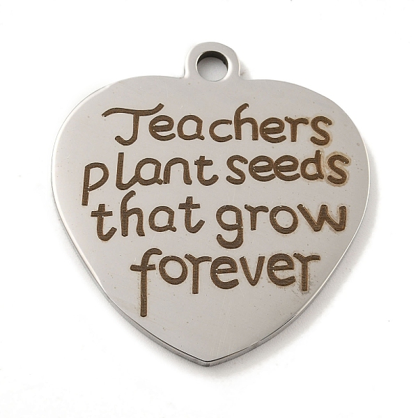

PandaHall Teachers' Day 201 Stainless Steel Pendants, Message Charms, Heart with Word Charms, Stainless Steel Color, 30.5x29x2mm, Hole: 3mm...