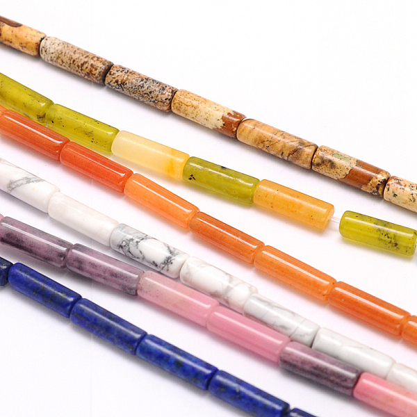 

PandaHall Natural & Synthetic Mixed Stone Column Bead Strands, 13~14x4~5mm, Hole: 1mm, about 30pcs/strand, 15.7 inch Mixed Stone Column