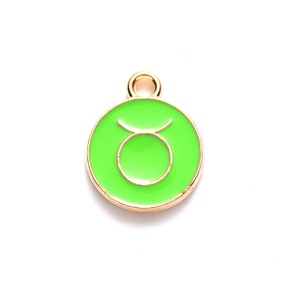 

PandaHall Alloy Enamel Pendants, Cadmium Free & Lead Free, Flat Round with Constellation, Light Gold, Pale Green, Taurus, 15x12x2mm, Hole...