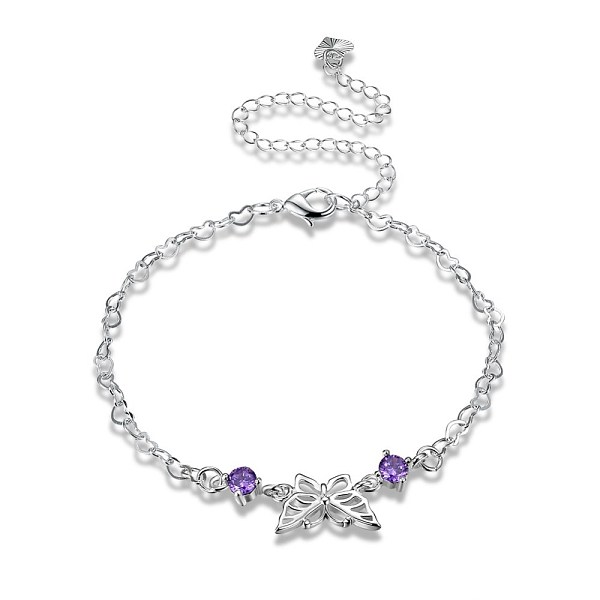 PandaHall Trendy Brass Anklets, Heart Link Chain with Butterfly, Silver, 7-7/8 inches(200mm) Brass