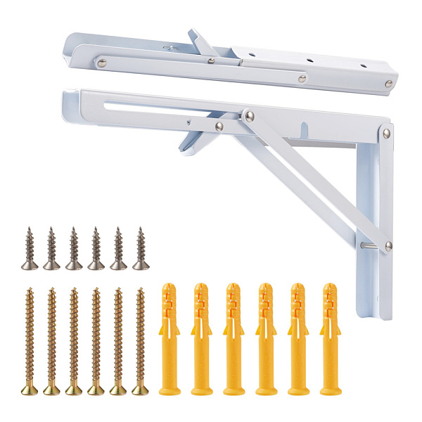 

PandaHall Iron Folding Shelf Brackets, with Plastic Plus & Iron Screws, White, 1.6~40x0.65~3.7x0.65~2.4cm, 20pcs/set Iron White