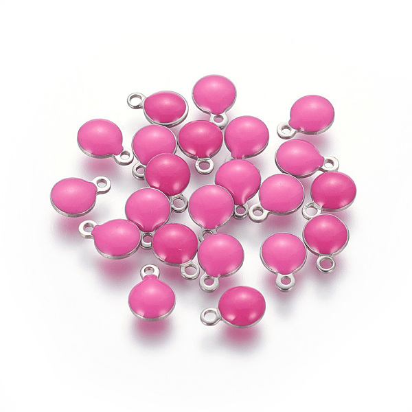 

PandaHall 304 Stainless Steel Enamel Charms, Enamelled Sequins, Flat Round, Stainless Steel Color, Hot Pink, 8.5x6x3mm, Hole: 1mm Stainless...