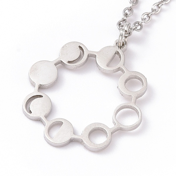 

PandaHall Alloy Moon Phase Ring Pendant Necklace for Women, Stainless Steel Color, 18.66 inch(47.4cm) Alloy