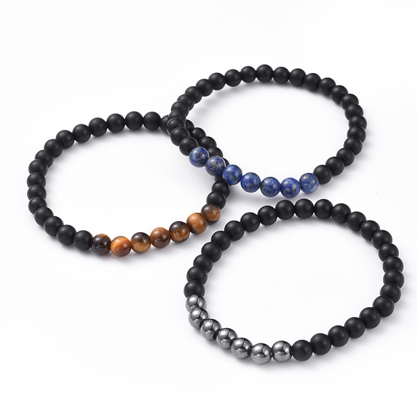 

PandaHall Unisex Natural Black Agate(Dyed) Beads Stretch Bracelets, with Gemstone Beads, Round, 2-1/8 inch(5.5cm) Mixed Stone