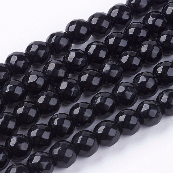 

PandaHall Natural White Jade Bead Strands, Dyed, Faceted, Round, Black, 8mm, Hole: 1mm, 48pcs/strand, 14.5~14.9 inch White Jade Round Black
