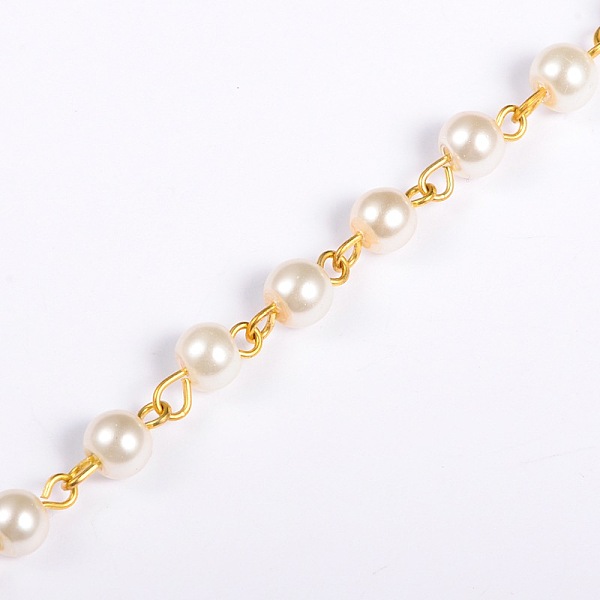 

PandaHall Handmade Round Glass Pearl Beads Chains for Necklaces Bracelets Making, with Golden Iron Eye Pin, Unwelded, Beige, 39.3 inch, Bead..., Yellow
