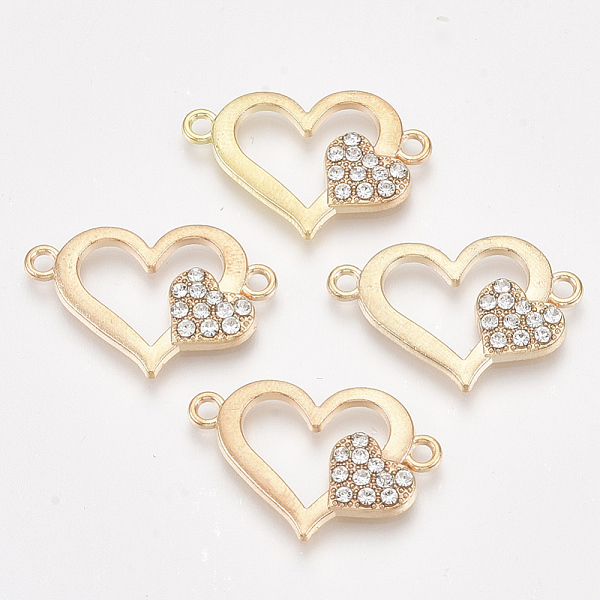 

PandaHall Alloy Links connectors, with Rhinestone, Heart, Crystal, Golden, 16.5x25x2.5mm, Hole: 1.8mm Alloy+Rhinestone Heart Clear