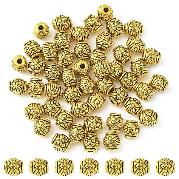 

PandaHall Tibetan Style Alloy Beads, Cadmium Free & Lead Free, Drum with Flower, Antique Golden, 6x6mm, Hole: 2mm Alloy Drum
