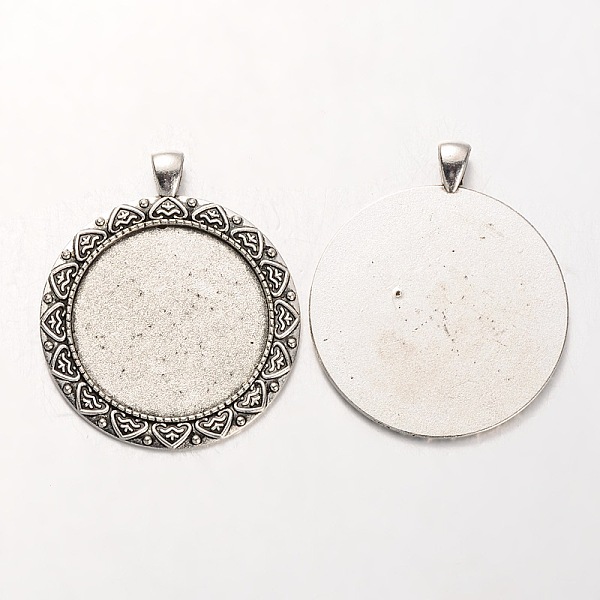 

PandaHall Tibetan Style Alloy Flat Round Pendant Cabochon Settings, Cadmium Free & Lead Free, Antique Silver, 55x46x2mm, Hole: 5x7mm, Tray...
