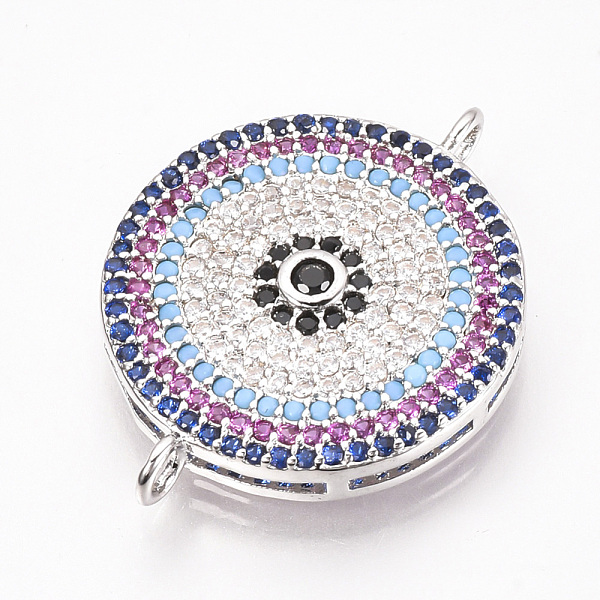 

PandaHall Brass Micro Pave Cubic Zirconia Links, Flat Round, Colorful, Platinum, 24.5x18.5x4mm, Hole: 1.5mm Brass+Cubic Zirconia Flat Round