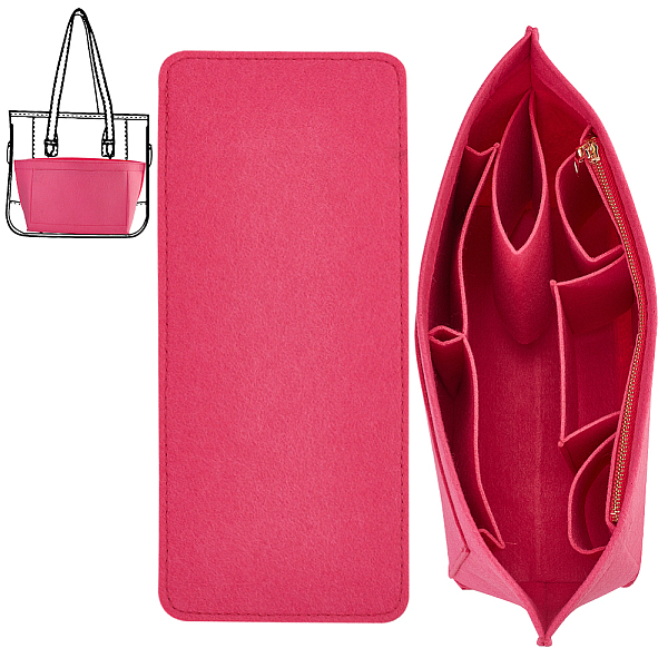 

PandaHall Felt Organizer Insert, with Alloy Zipper, Felt Bag Organizer, Handbag & Tote Shaper, Fuchsia, 13x30x20.5cm Cloth Pink