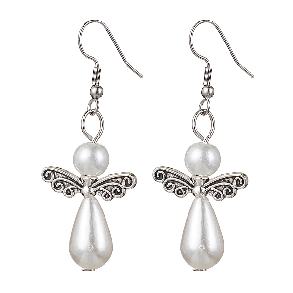 

PandaHall Platinum Alloy & Plastic Dangle Earrings, Angle, WhiteSmoke, 54.5x22mm Alloy Angel & Fairy White